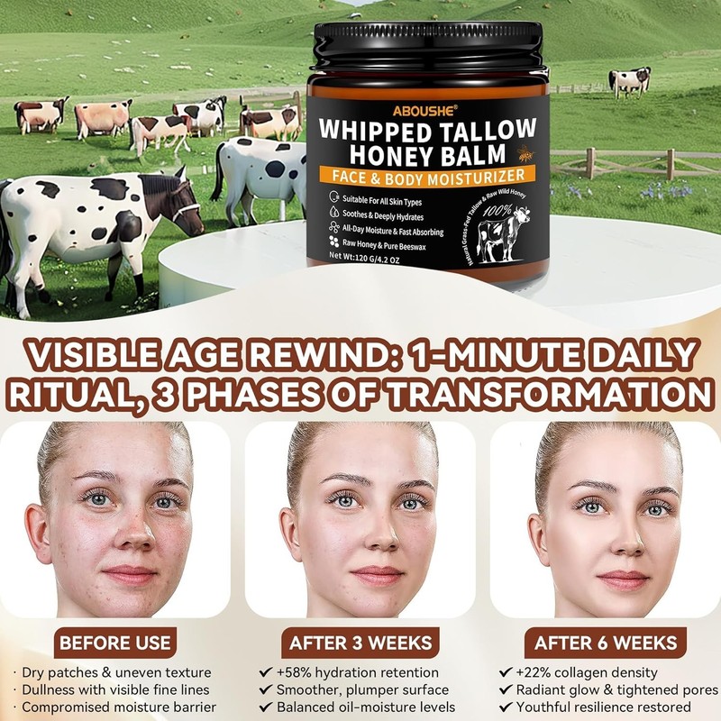 Beef Tallow for Skin, Tallow and Honey Balm for Face, Organic Grass-fed Beef gallery