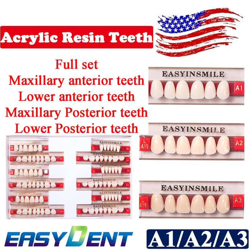 84/96Pc Dental Acrylic Teeth Resin Dentures Upper Lower full set A1/A2/A3 Shade