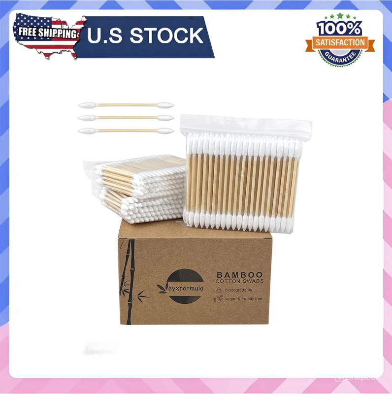 500 Count Pointed Tip Cotton Swabs – Double Precision Tips with Bamboo Sticks –
