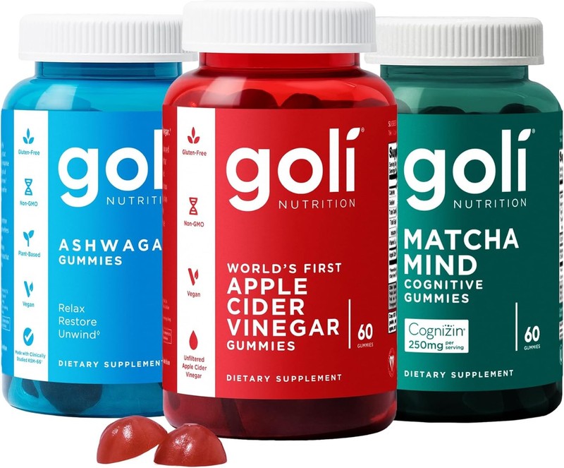 3 Bottles of Goli Favorites Bundle: Ashwagandha KSM-66, Apple Cider Vinegar