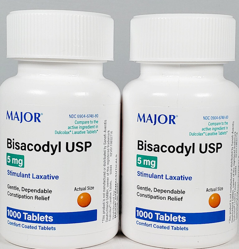 Major Bisacodyl 5 mg EC (Compare to Dulcolax) 1000ct -2 Pack -Exp Date 08-2026