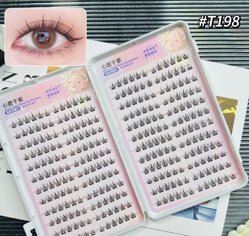 Natural Wispy Lash Clusters C Curl, Self-Adhesive Lashes No Glue Needed, 24 sets