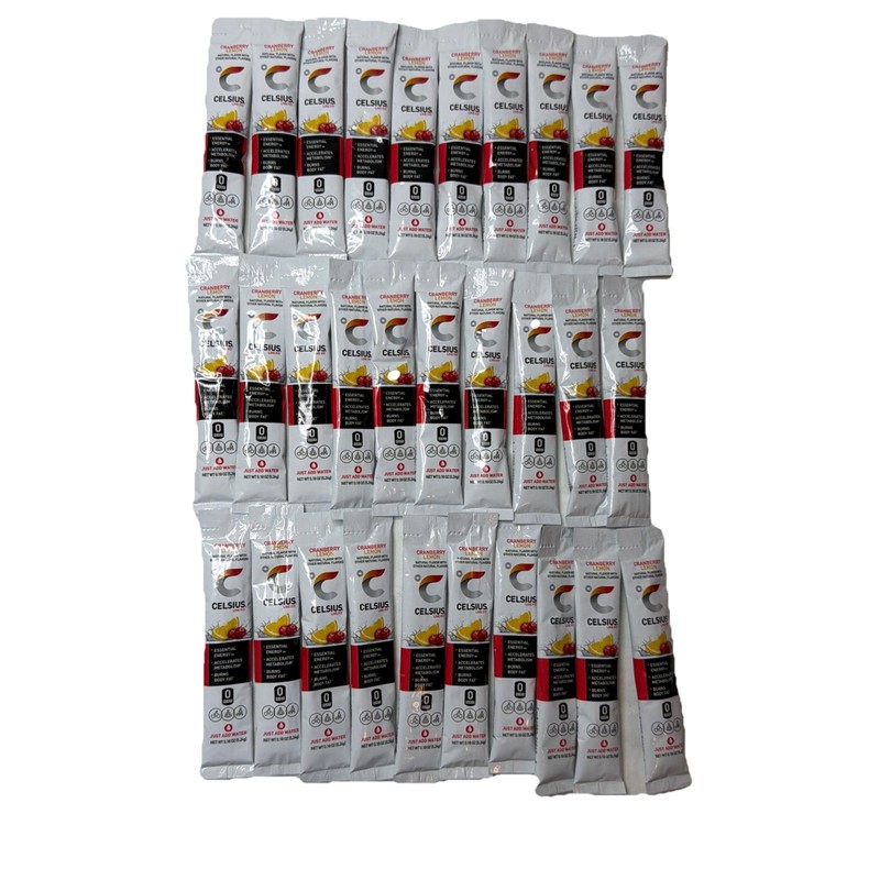 CELSIUS On The Go Energy Drink Mix, Cranberry Lemon 30 Packets out of box