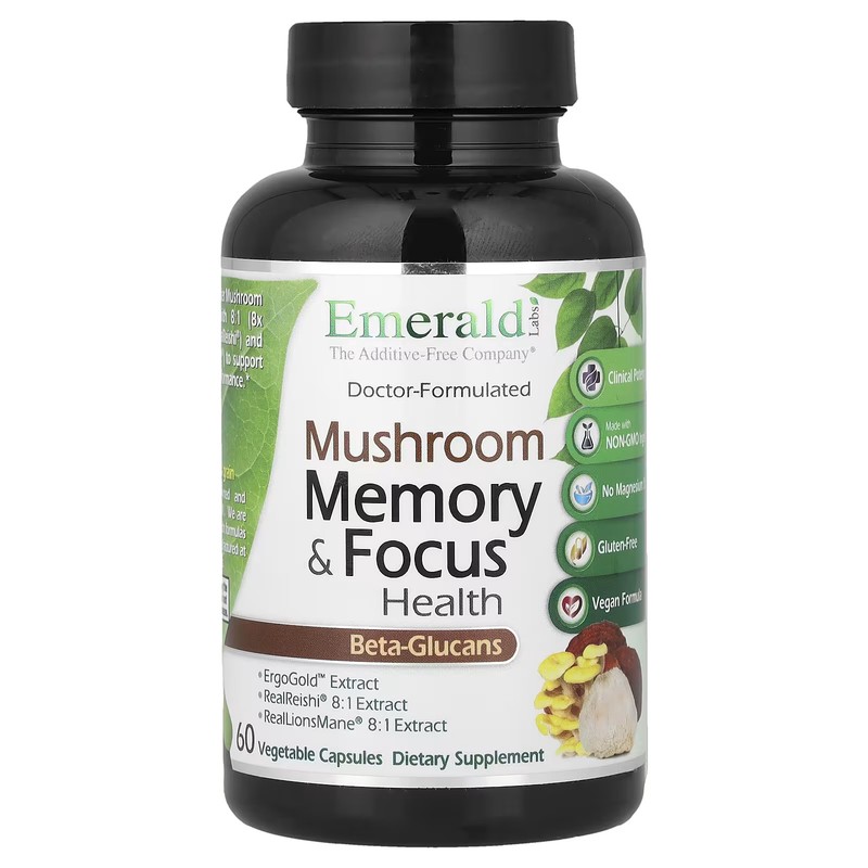 2 X Emerald Laboratories, Mushroom Memory & Focus Health, 60 Vegetable Capsules