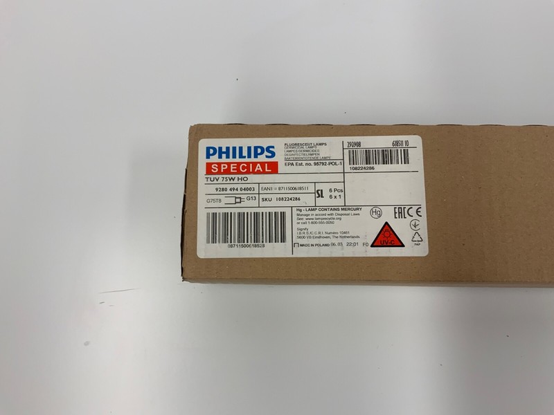 UVC Bulb Case Of 6 Philips TUV G13 75W HO Germicidal Light Bulbs