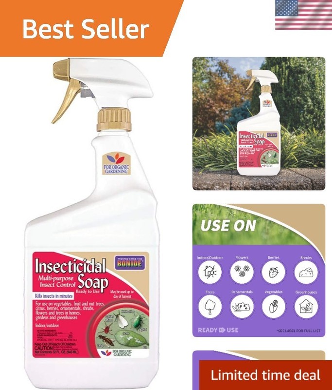 Multi-Purpose 32 oz Insecticidal Soap for Organic Gardening: Indoor/Outdoor Use