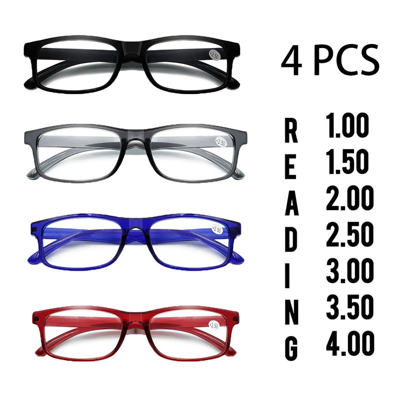 4 Pack Flexible Lightweight Reader Reading Glasses 1.0 1.5 2.0 2.5 3.0 3.5 4.0
