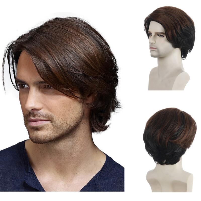 Men’s 12″ Short Wavy Wig Dark Brown Synthetic Heat Resistant Cosplay Party