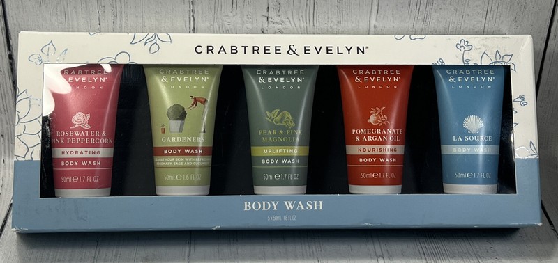 Crabtree Evelyn Travel size Body wash- 5 pack gift set 1.7 oz Each X 5 Boxed New