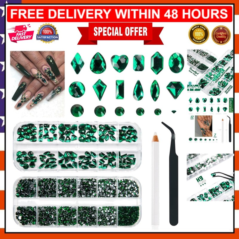 4080Pcs Elegant Emerald Green Nail Rhinestones – K9 Glass for Crafty Perfection
