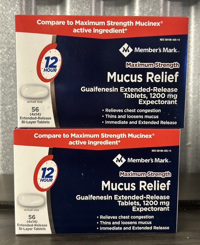 (2) Guaifenesin Expectorant Maximum Strength 56 Tab Each 1200mg Compare Mucinex
