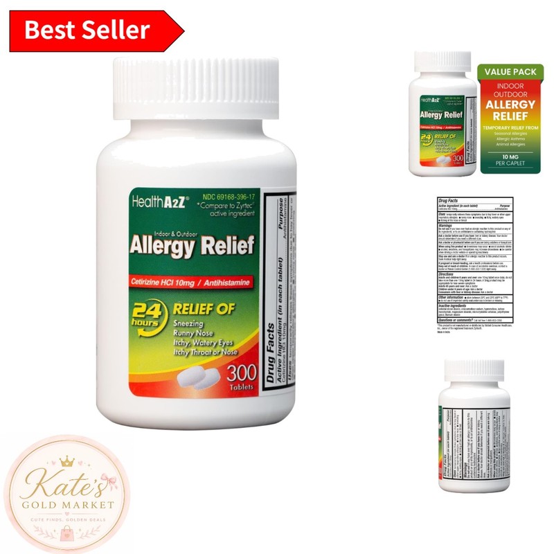 Cetirizine 10mg Allergy Relief Tablets – 300 Count for Indoor & Outdoor Use