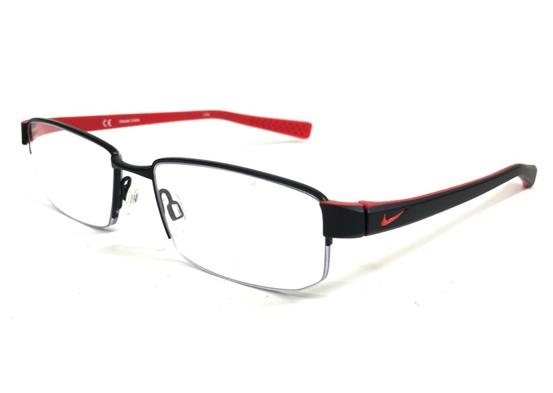 Nike Eyeglasses Frames 8160 012 Satin Black Red Half Rim Rectangular 53-17-140