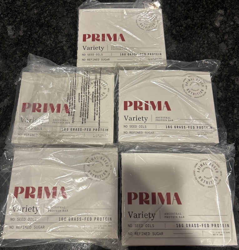 5 Boxes PRIMA Ancestral Protein Bar 7 Grass Fed Protein Bars. Variety Pack. 1/27