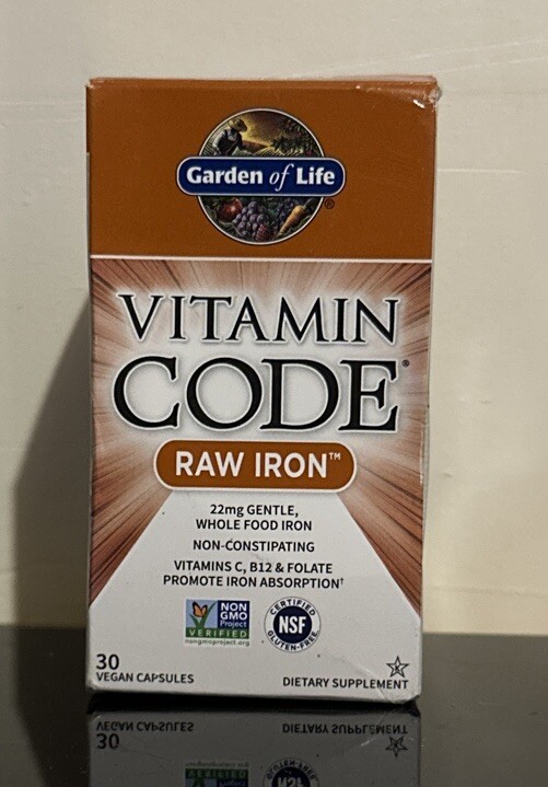Garden of Life Vitamin Code- Raw Iron- 30 Vegan Caps- (Best By: 04/2026)