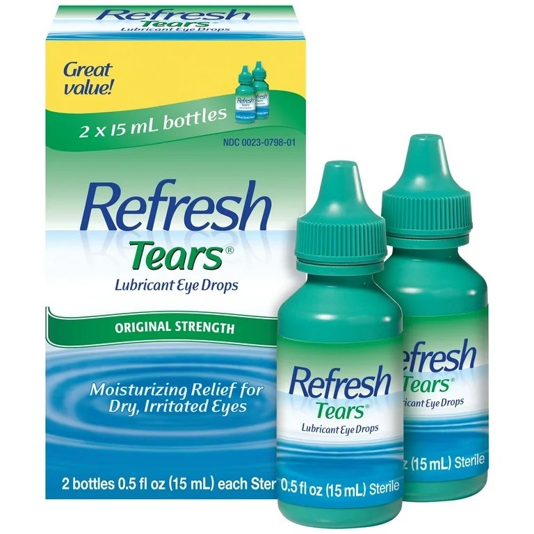 REFRESH Tears Lubricant Eye Drops, 0.5 oz (15 mL) 2 Bottles. Exp:08/2028