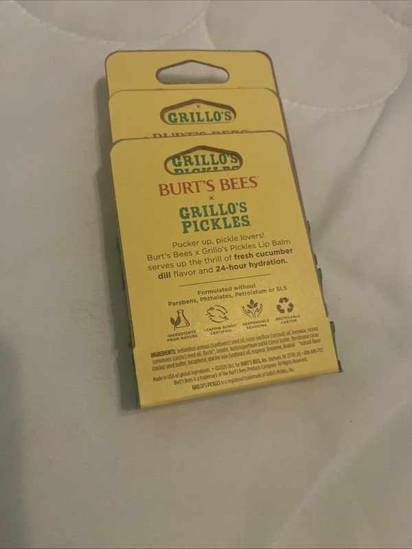3 Burt's Bees Grillo's Pickles Moisturizing Lip Balm Cucumber Dill .15 oz Each gallery