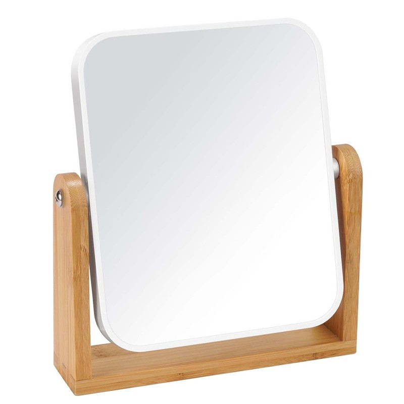 Vanity Makeup Mirror W/ Natural Bamboo Stand Double Sided 360 Degree Swivel