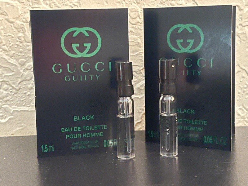 2 x Gucci Guilty Black Pour Homme Eau De Toiltette Spray Vials 1.5ml/.05oz Each.