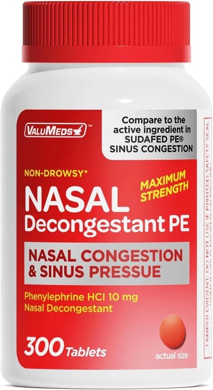 Nasal Decongestant PE Phenylephrine Hcl 10Mg Tablets (Bulk 300 Count) Non-Drowsy gallery