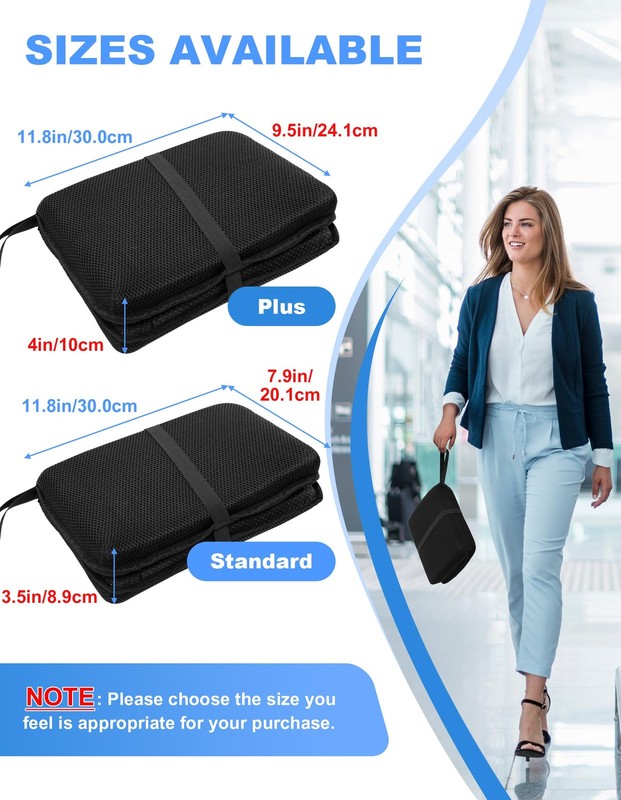 FASTMOMENT Airplane Seat Cushion Portable Travel Plus Size - 18.9'', Black gallery
