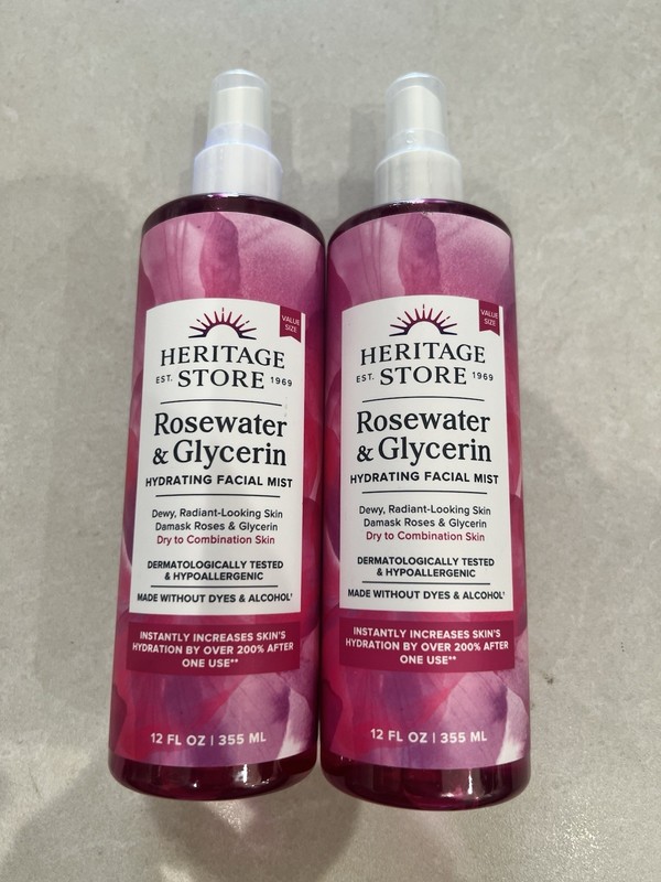 TWO Heritage Store Rosewater & Glycerin Hydrating Facial Mist,12fl oz NEW SEALED