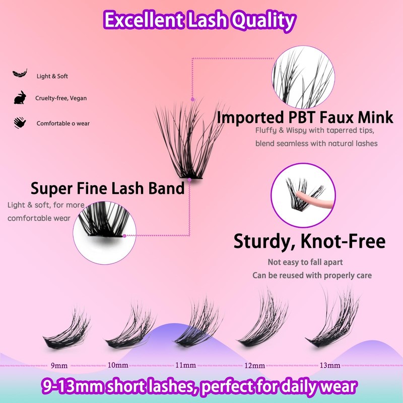 DAODER Cluster Lashes 30D+40D+50D+60D Lash Clusters D Curl 9-13mm, Black gallery