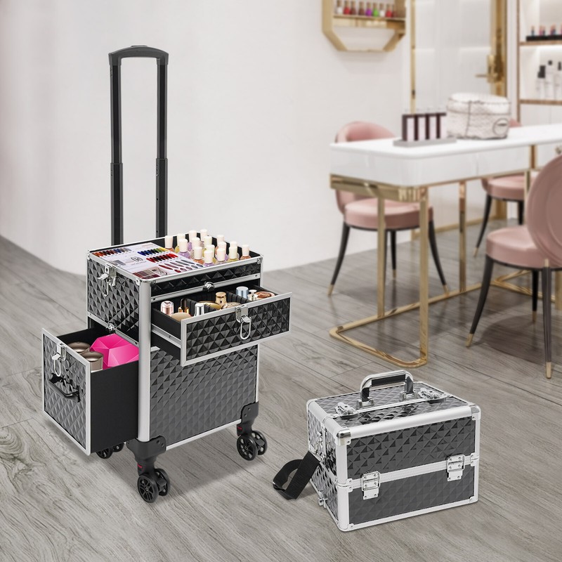 Heavy-duty Salon Trolley W/ Wheels Tiered Rolling Makeup Cases With Lock