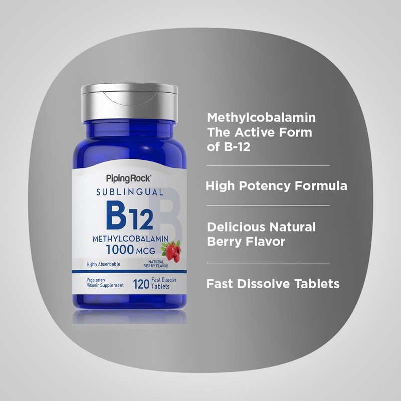 Vitamin B12 Sublingual | 1000 mcg | 120 Tablets | Non-GMO | by Piping Rock gallery