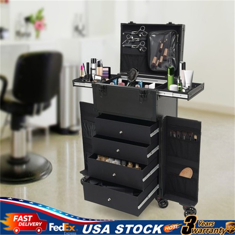 Aluminum Rolling Makeup Train Case Trolley Cosmetic Case Organizer Max Load 30kg