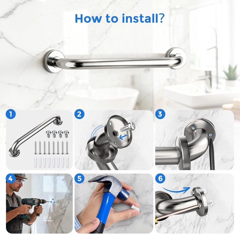 Stainless Steel Grab Bar Bathroom Safety Handicap Shower Tub Handle Support Hot gallery
