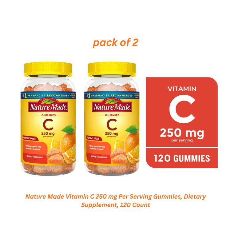 Nature Made Vitamin C 250 mg Per Serving Gummies,Dietary,120 Count Each,2 Pack