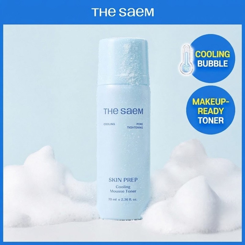 The Saem Skin Prep Cooling Mousse Toner 70ml Bubble Makeup Primer Base K-Beauty