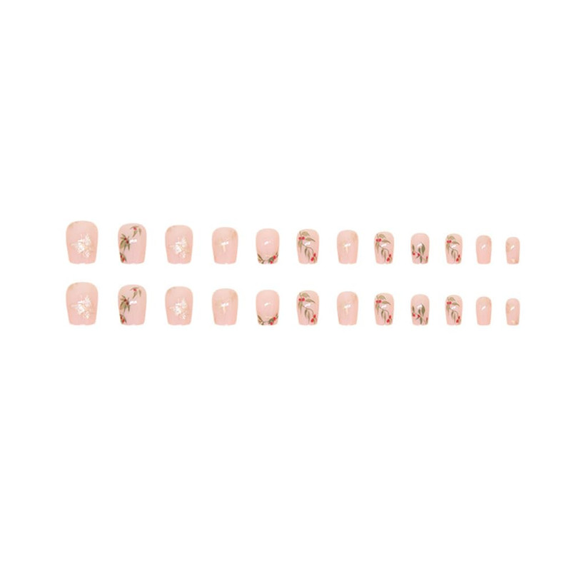 Short Square Press on Nails - Short Fake Nails with Green Gold Leaves Summer Nai gallery