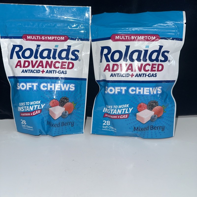2 PACKS ROLAIDS Advanced 28 Mixed Berry Soft Chews Heartburn Gas Relief Ex 12/25