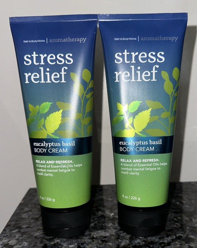 Bath Body Works Stress Relief Eucalyptus Basil Body Cream Relax Refresh 8 oz 2