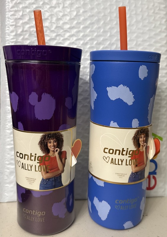 (2) Contigo Ally Love Streeterville Shake & Go Tumblers 20oz Print Purple Blue