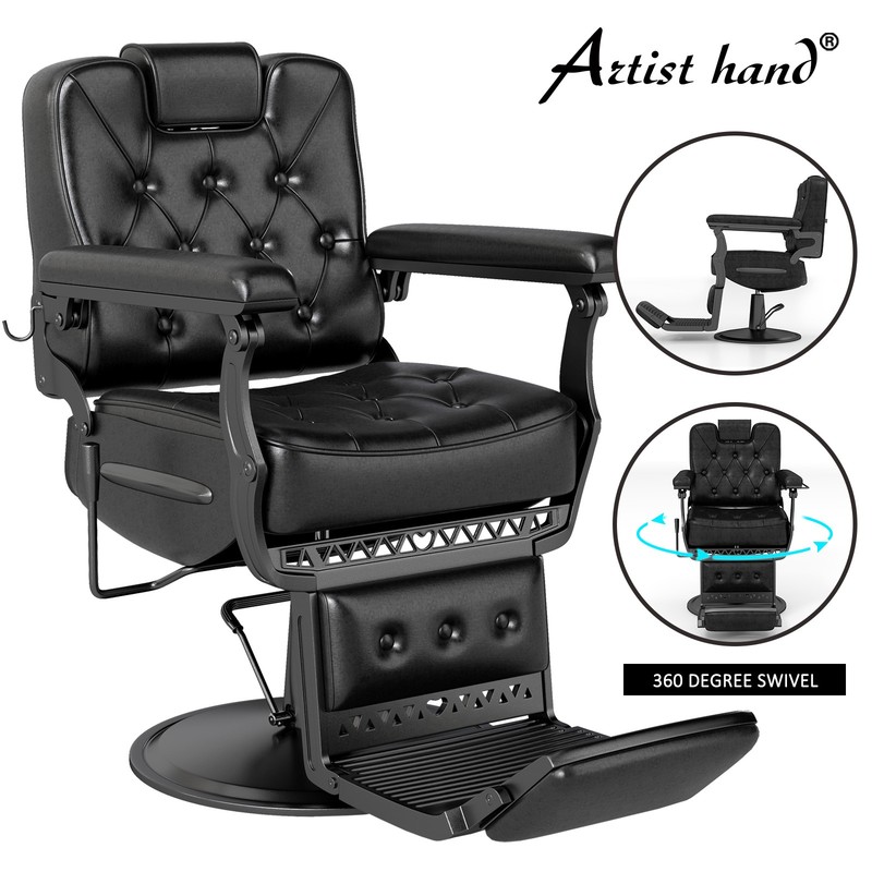 Vintage Black Heavy Duty Recline Barber Chair Hydraulic All Purpose Beauty Salon