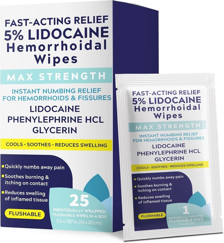 Hemorrhoid Wipes | Hemorrhoid Treatment for Pain Itching, Burning | 25 Count