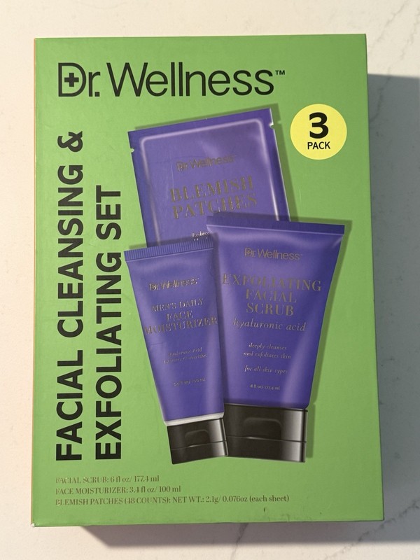 Dr. Wellness Men Skincare Gift Set Facial Scrub Moisturizer Blemish Patches 3Pc