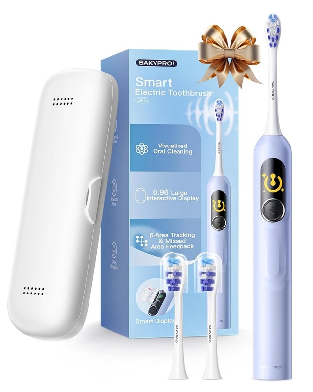 SAKYPRORAL Kids Electric Toothbrush Blue Smart Screen Timer Travel Case