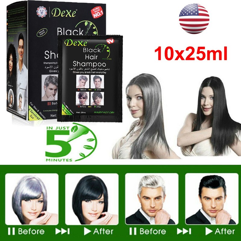 1Box/10pcs Black Hair Shampoo Instant Hair Dye Men Women Black Color 5 min dye