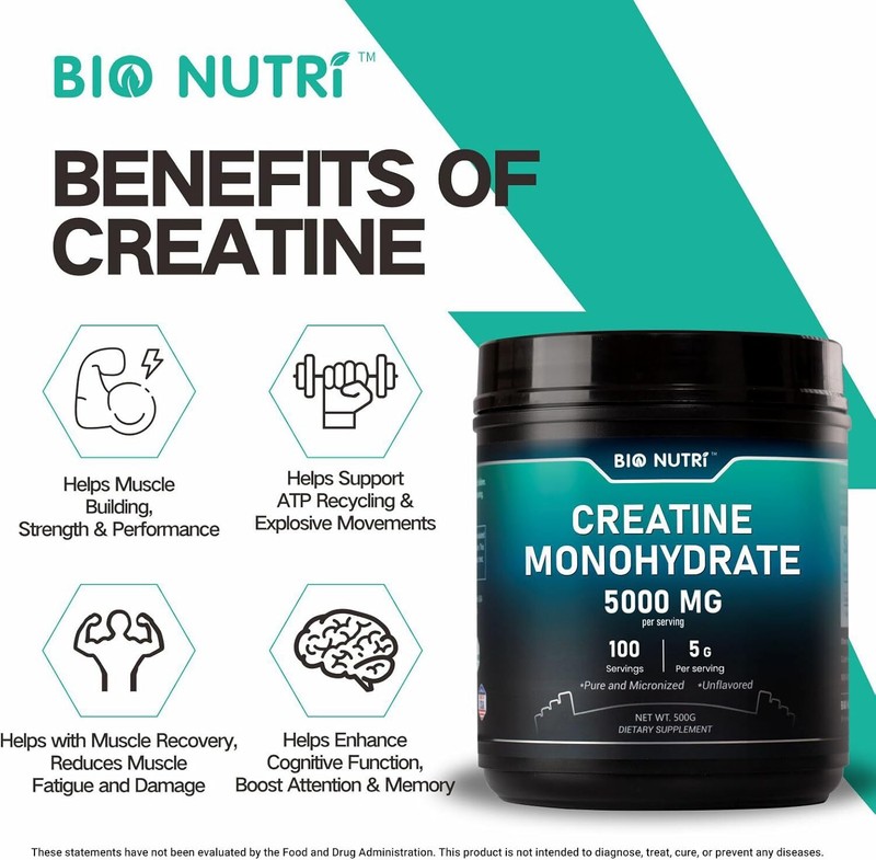 Pure Creatine Monohydrate Supplements Powder | 5000mg Per Serving | BY BIO NUTRI gallery