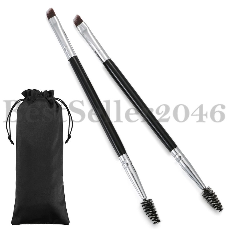 2PCS Eyebrow Angled Eye Brow Brush and Spoolie Brush Wood Handle Makeup Tools
