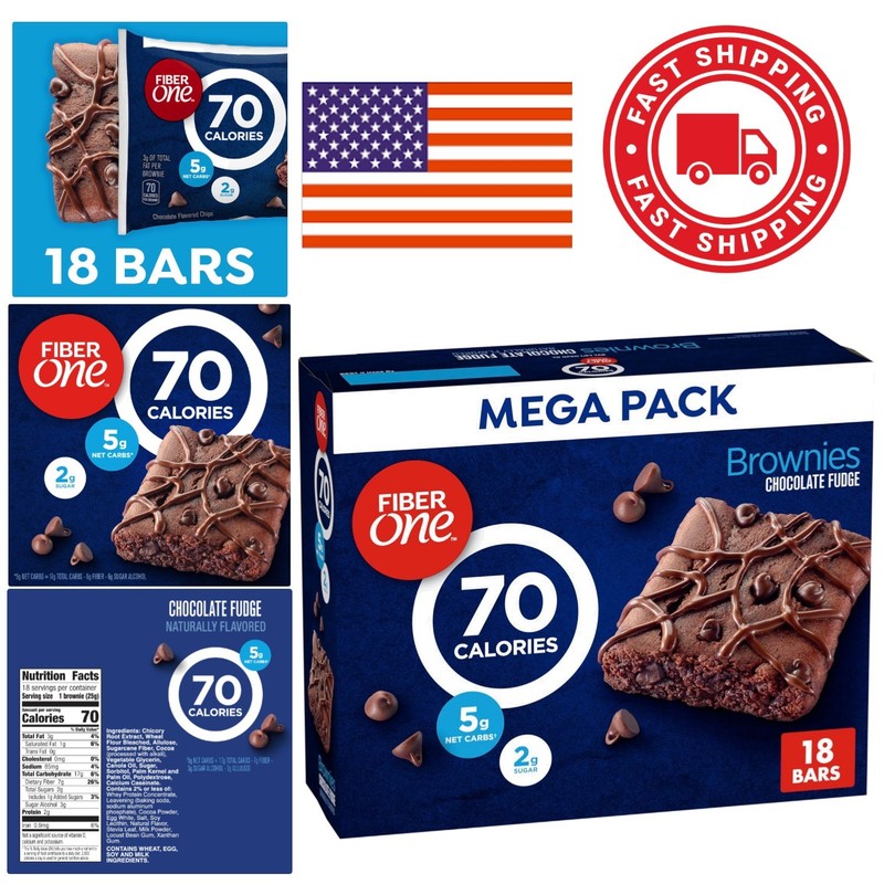 Chocolate Fudge Snack Bars 70 Calorie Brownies High Fiber 18 Count Box