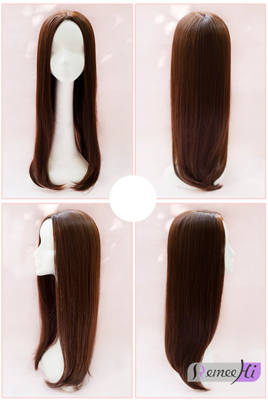 65cm Middle part long straight hairpiece Hair Toupee Synthetic hair topper gallery