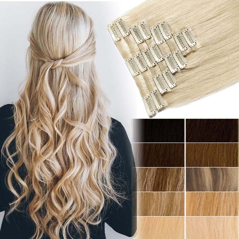 100% Natural Remy Clip in Hair Extensions 8 Full Head Real Human Hair US Seller