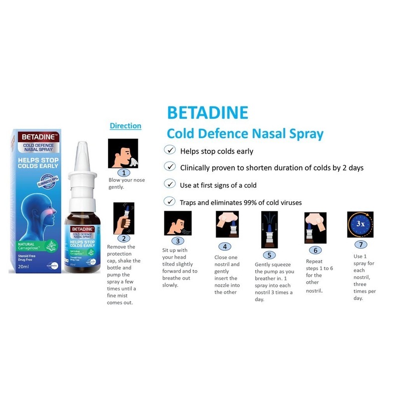 BETADINE ADULT COLD DEFENSE NASAL SPRAY 20ML STOP COLDS EARLY FREE SHIPPING gallery