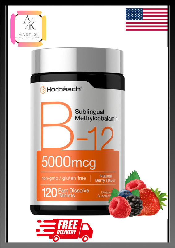Horbäach B12 Vitamin 5000 mcg | 120 Fast Dissolve Tablets | Sublingual Methylcob