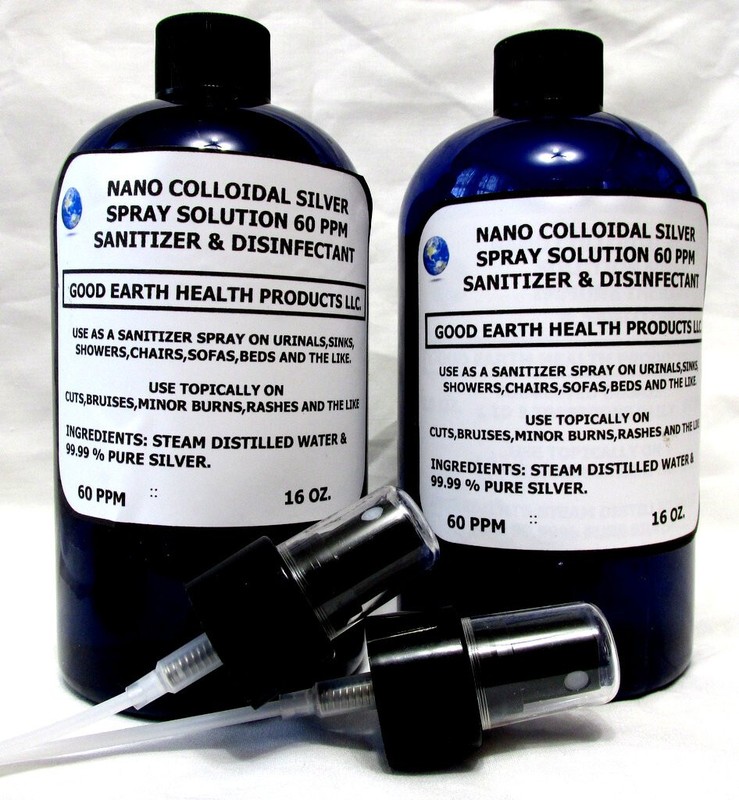 COLLOIDAL SILVER SOLUTION 60 PPM (2 16 OZ BOTTLES & 2 FINE MIST SPRAYERS